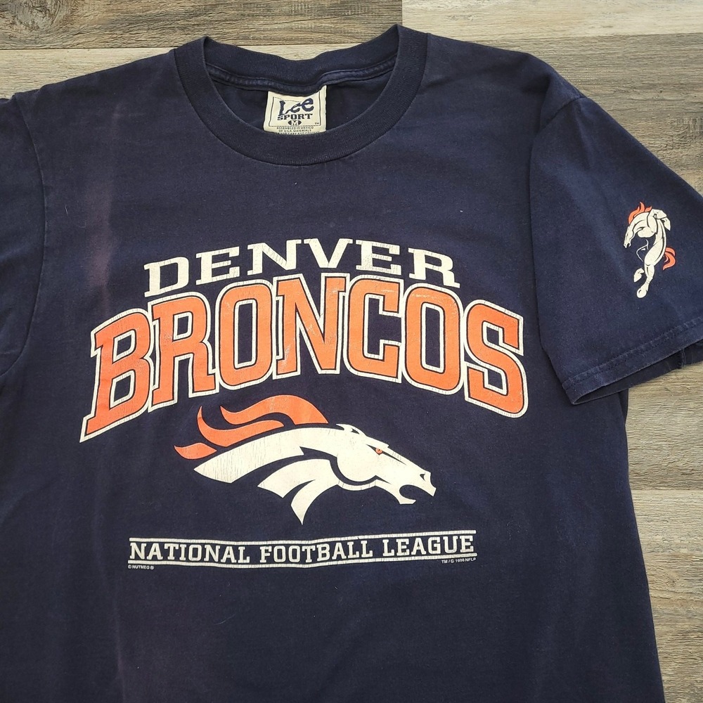 Vintage 90s NFL Denver Broncos‎ Lee Sport Navy Blue Mens M Football T-Shirt USA